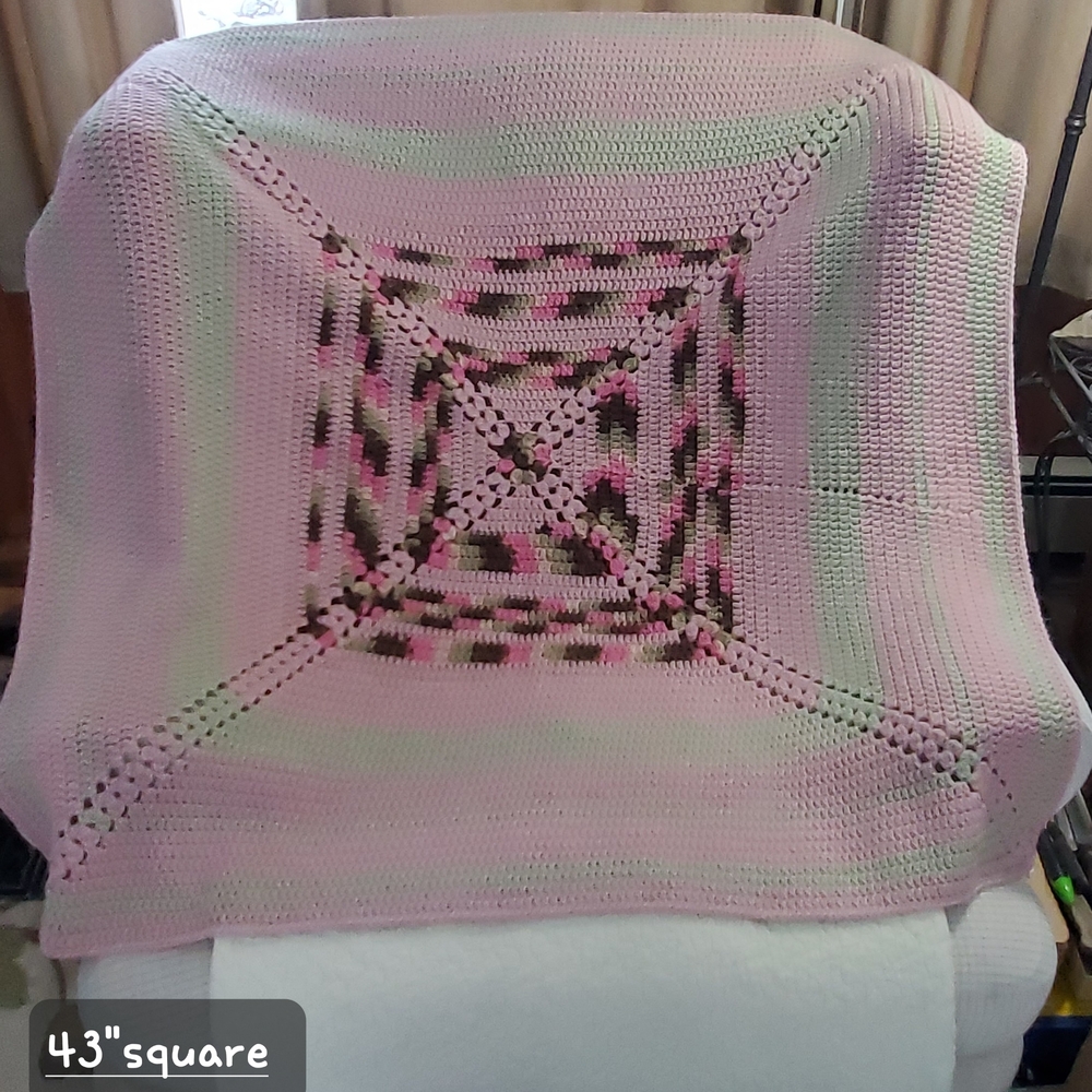 Pink and Green Crochet Throw Blanket